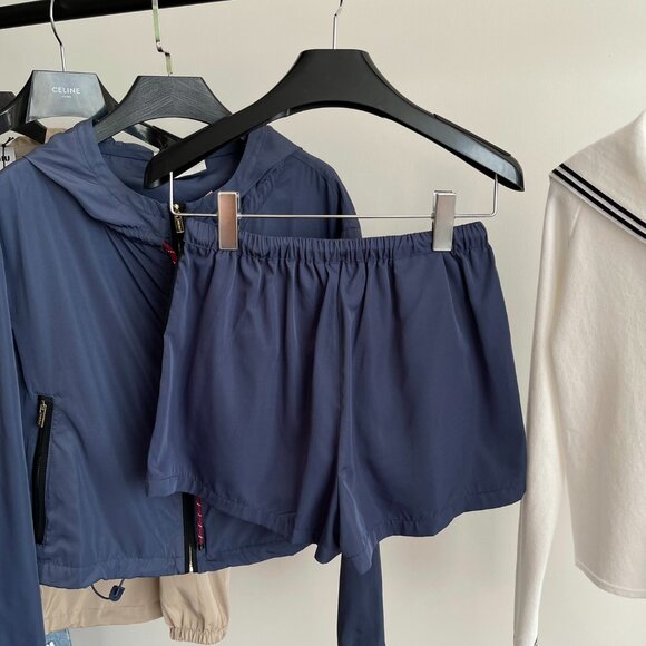 Miu Miu Navy Blue Nylon Hooded Jacket & Shorts Set Sz S - Picture 6 of 10
